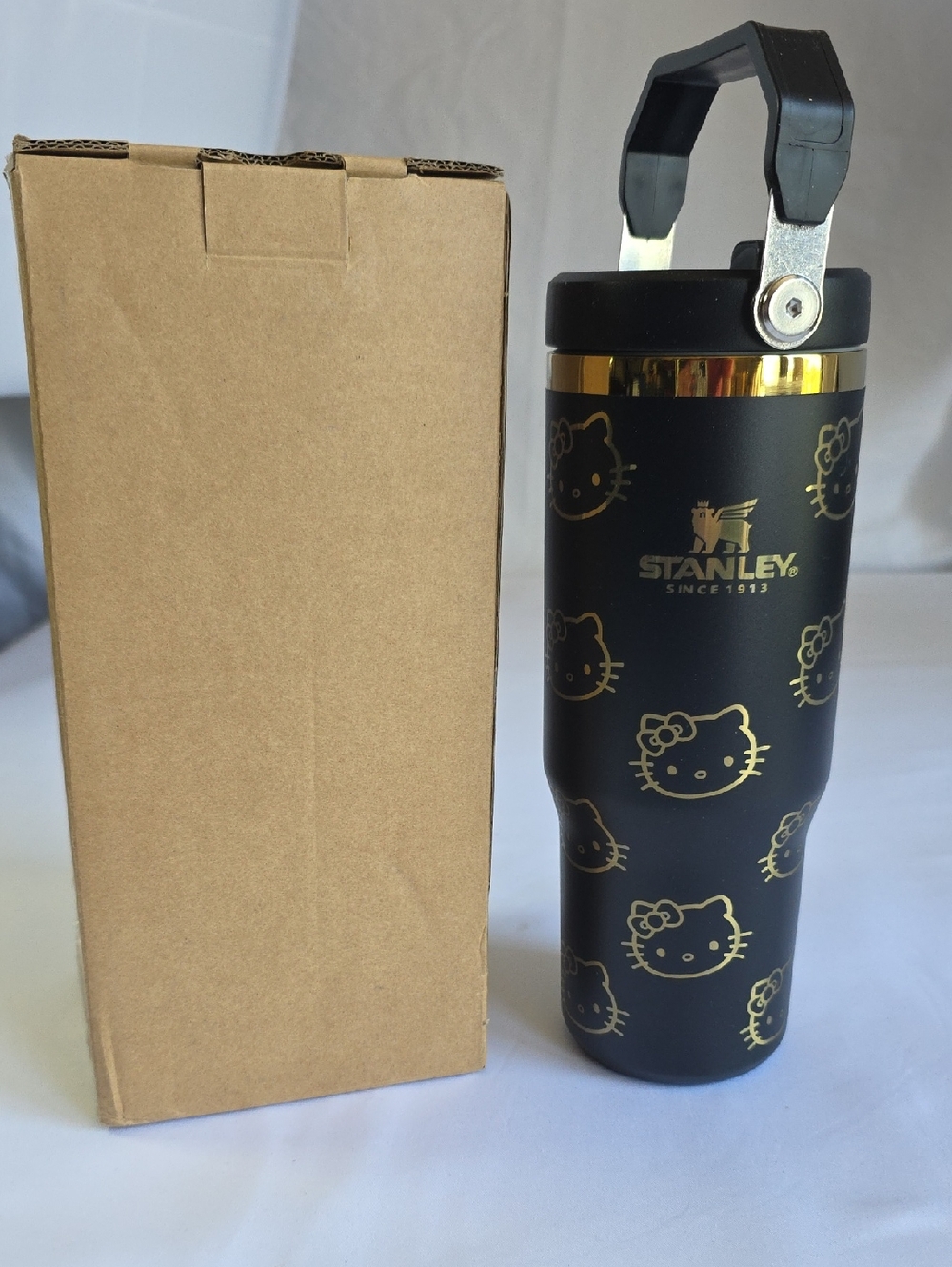 Stanley 30oz Travel Tumbler Black Gold Hello Kitty Design Custom